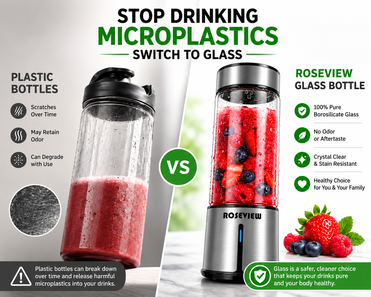 ROSEVIEW Portable Blender Smoothy blenders Glass Bottle Smoothie Mini Juicer Smoothies Mixer Maker Cordless juicer Travel Fruit Personal mixeur Cup melangeur Shake USB Rechargeable (CA, Metallic Steel)