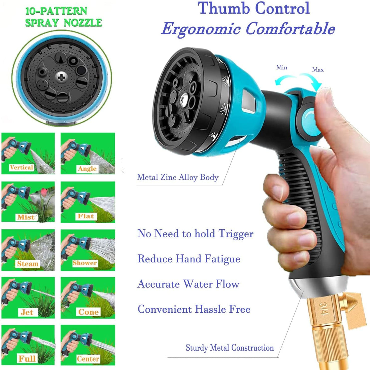 Garden Hose Expandable 75ft 100ft 150ft Expanding 75 feet 100 foot 150 ft (CA, SkyBlue)