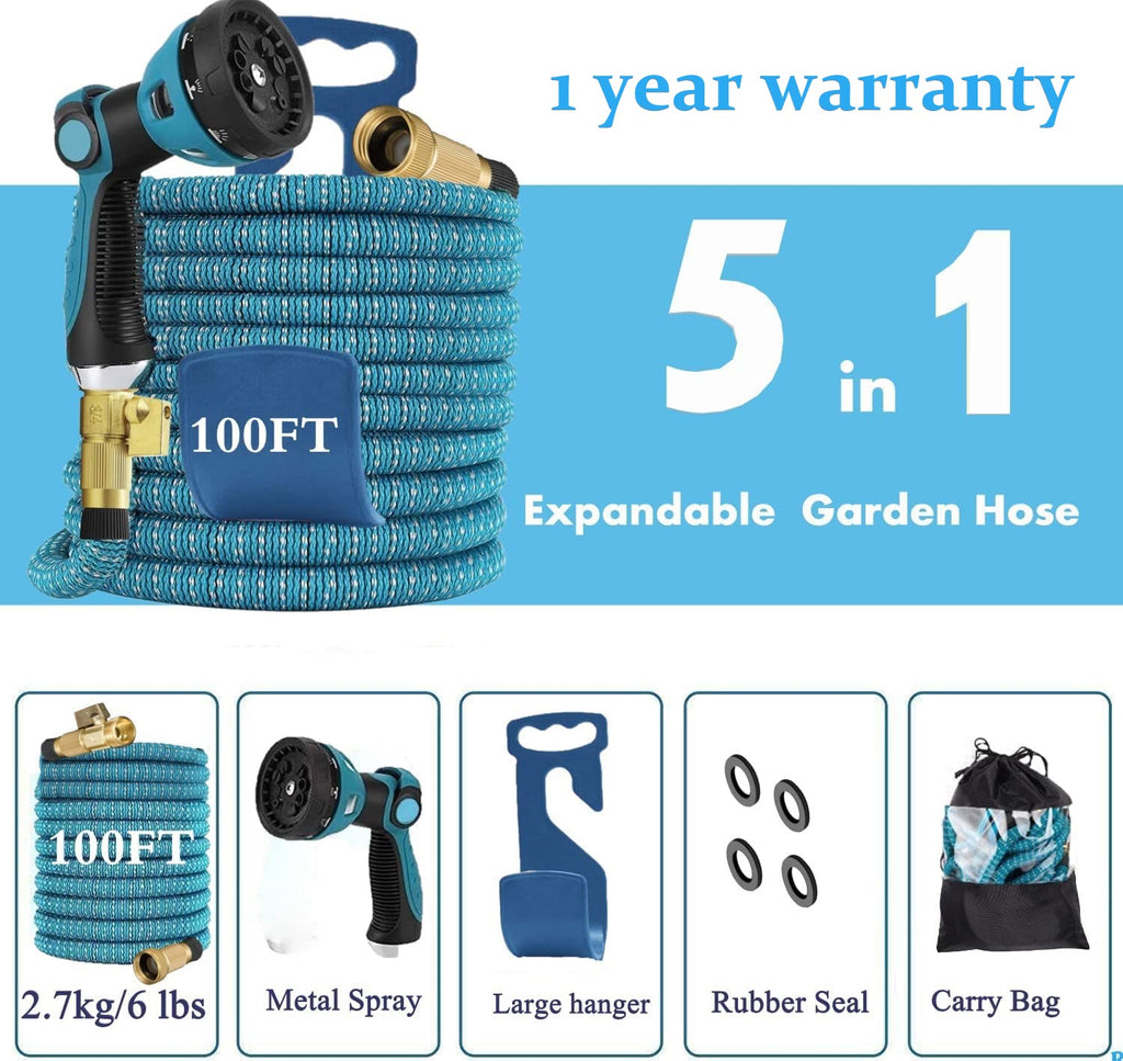 Garden Hose Expandable 75ft 100ft 150ft Expanding 75 feet 100 foot 150 ft (CA, SkyBlue)