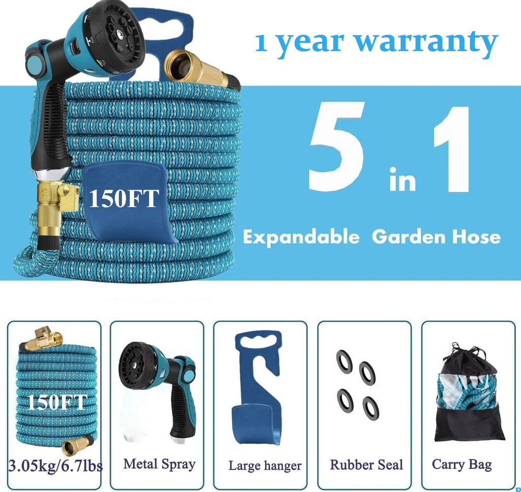 Garden Hose Expandable 75ft 100ft 150ft Expanding 75 feet 100 foot 150 ft (CA, SkyBlue)